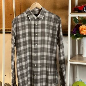 John Varvatos Gray Plaid Casual Button Down Shirt